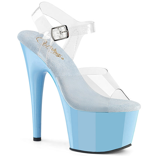 Pleaser ADORE-708 Clear / Baby Blue Platform Sandals - 7 Inch Heels