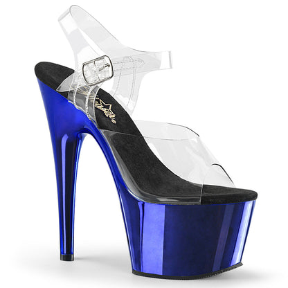 ADORE-708 Pleaser Blue Chrome 7 Inch Stripper Platform Shoes Clear Blue Chrome