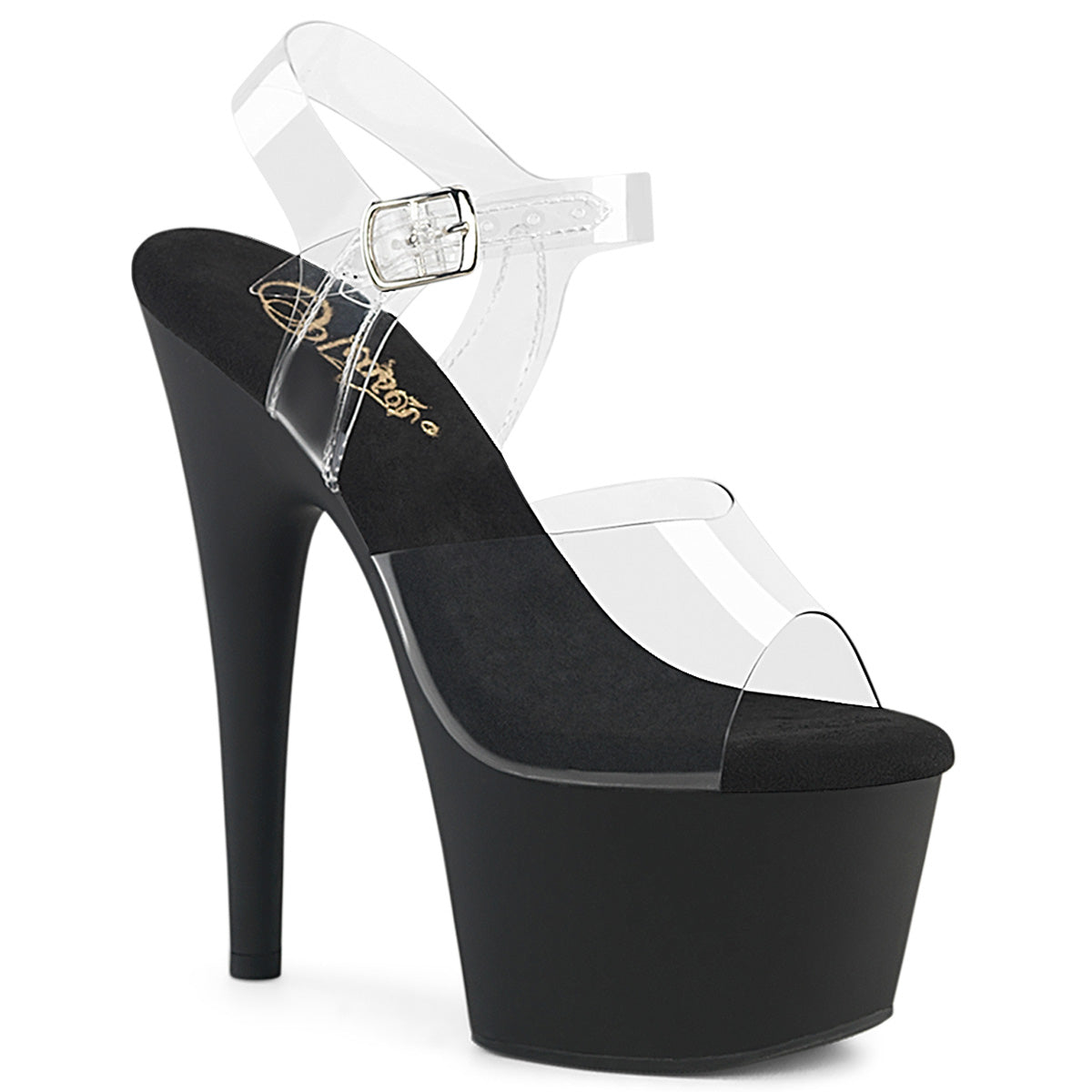 Pleaser ADORE-708 Clear / Black Matte Platform Sandals - 7 Inch Heels