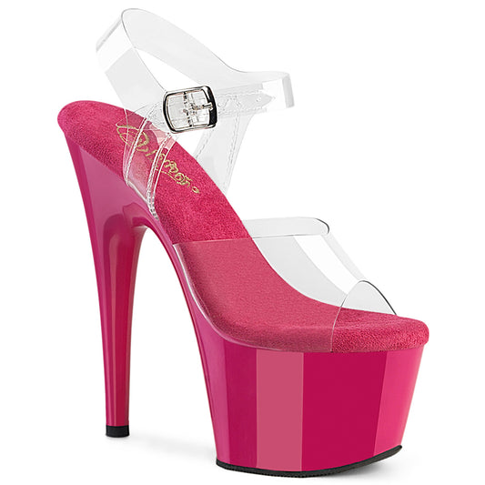 Pleaser ADORE-708 Clear / Hot Pink Platform Sandals - 7 Inch Heels