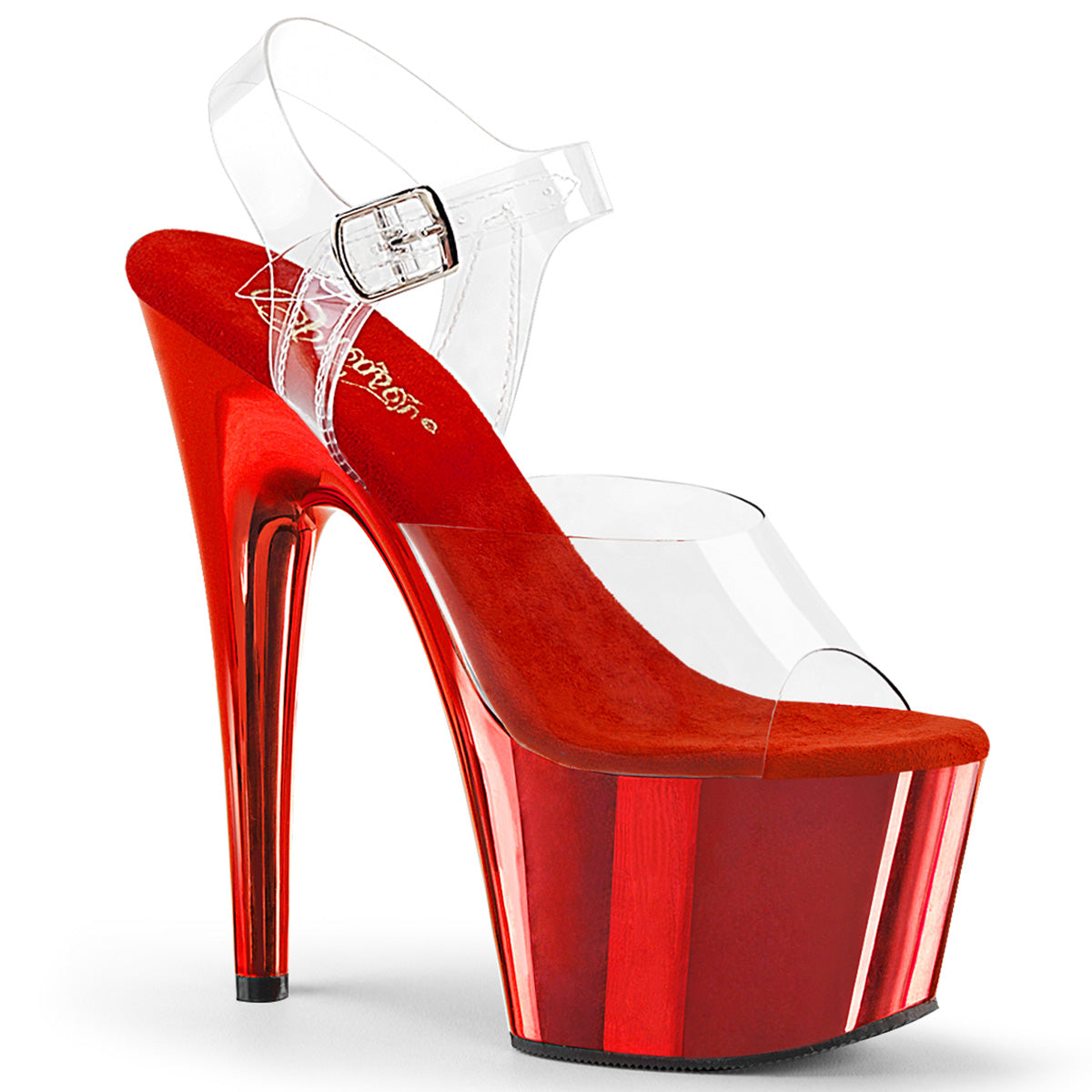 ADORE-708 Pleaser 7 Inch Red Chrome Platform Pole Dancing High Heels