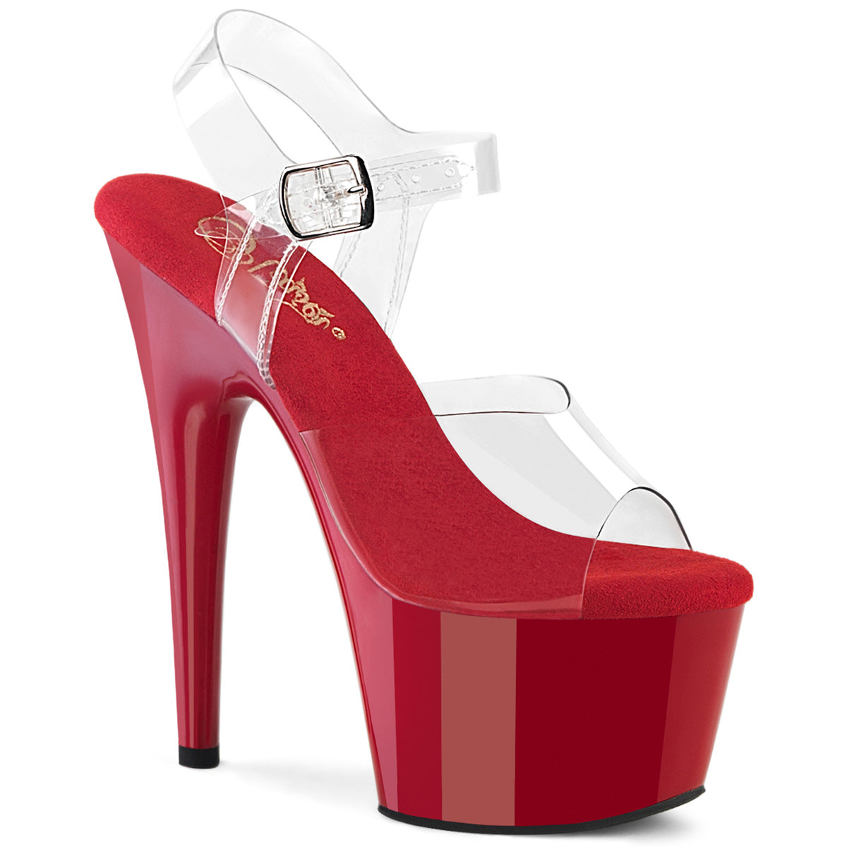 Pleaser ADORE-708 Clear / Red Platform Sandals - 7 Inch Heels