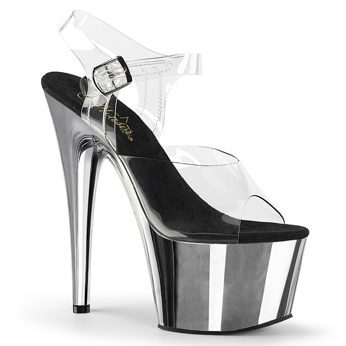 Pleaser ADORE-708 Clear / Silver Chrome Platform Sandals - 7 Inch Heels