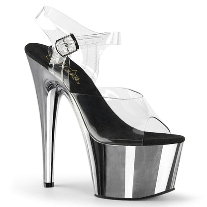 Pleaser ADORE-708 Clear / Silver Chrome Platform Sandals - 7 Inch Heels