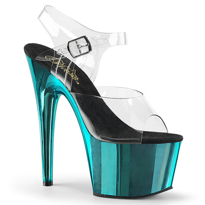 Pleaser ADORE-708 Clear / Turquoise Chrome Platform Sandals - 7 Inch Heels