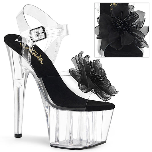ADORE-708BFL Pleaser 7 Inch Heel Black Flower Pole Dancing Heels