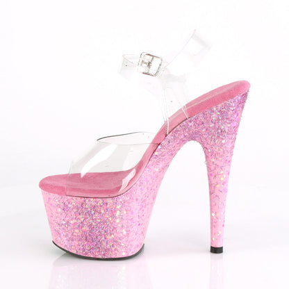 ADORE-708CF 7" Clear and Pink Confetti Strippers Sexy Shoes-Pleaser- Sexy Shoes Pole Dance Heels