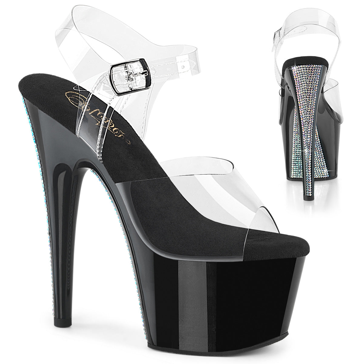 ADORE-708CRS-2 Pleaser Clear/Black/Silver Sexy Platform Shoes (Pole Dancing Heels)