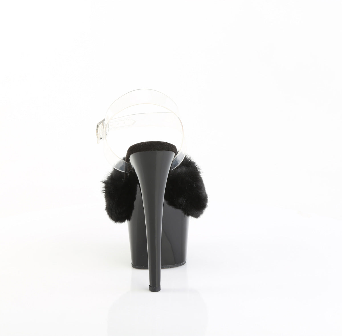 Pleaser ADORE-708FUR Black Faux Fur-Clear / Black Peep Toe Platform Sandals - 7 Inch Heels