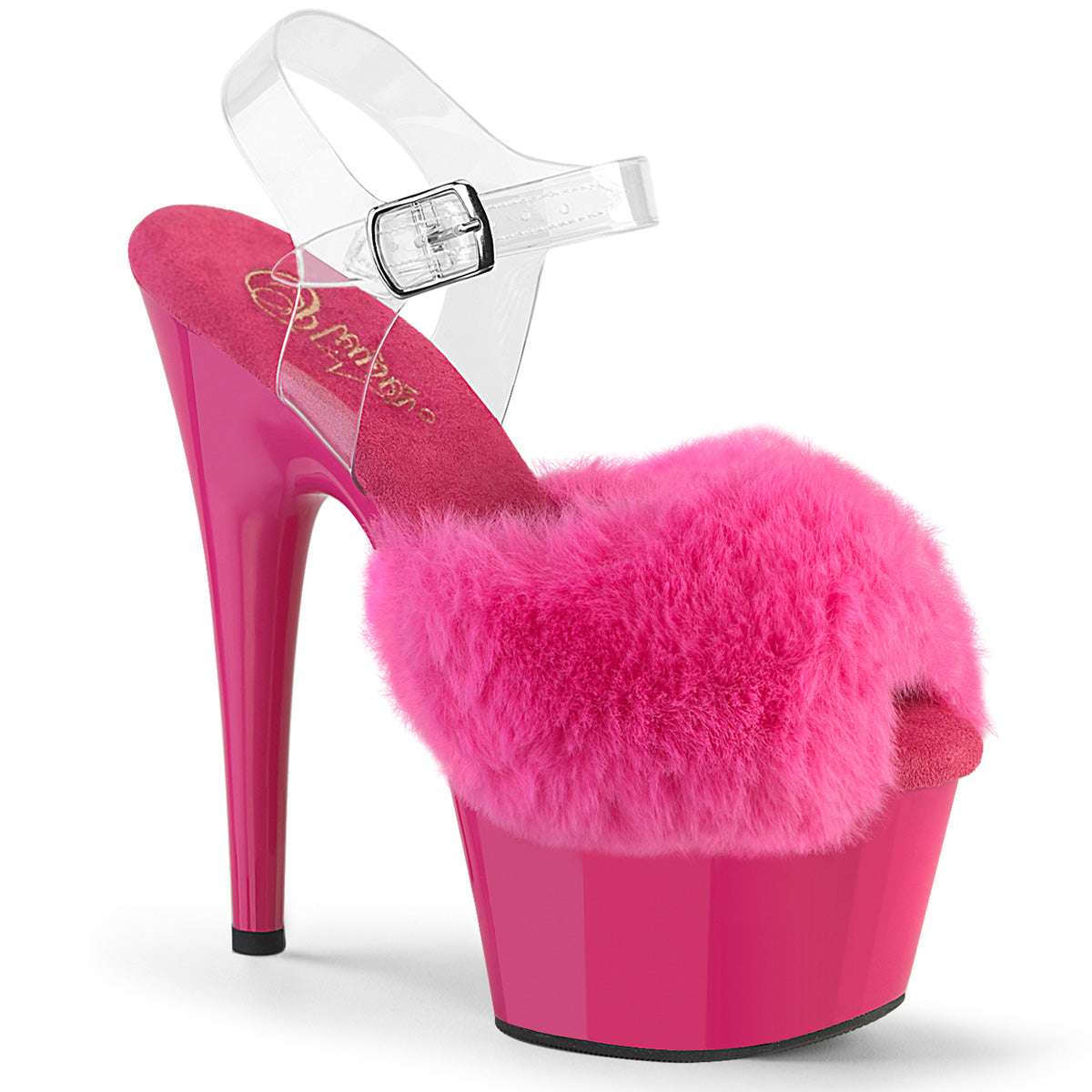 ADORE-708FUR Pleaser Peep Toe Fluffy Faux Fur Ankle Strap Platform Heels