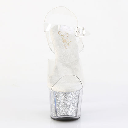ADORE-708G Pleaser Silver Multi Glitter Inserts 7 Inch Lap Dance Platform Shoes