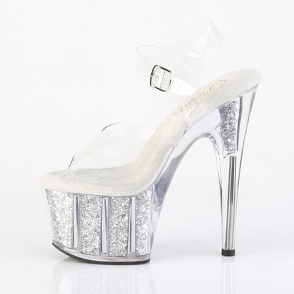 ADORE-708G Pleaser Silver Multi Glitter Inserts 7 Inch Lap Dance Platform Shoes