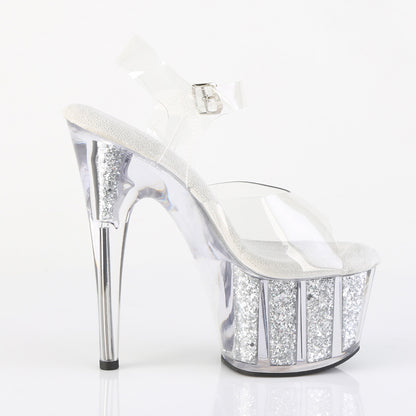 ADORE-708G Pleaser Silver Multi Glitter Inserts 7 Inch Lap Dance Platform Shoes