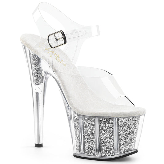 ADORE-708G Pleaser Silver Multi Glitter Inserts 7 Inch Lap Dance Platform Shoes