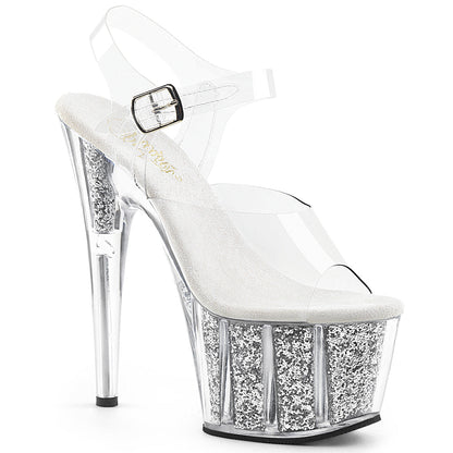 ADORE-708G Pleaser Silver Multi Glitter Inserts 7 Inch Lap Dance Platform Shoes Clear Silver Glitter Inserts
