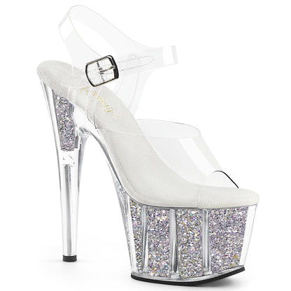 ADORE-708G Pleaser Silver Multi Glitter Inserts 7 Inch Lap Dance Platform Shoes