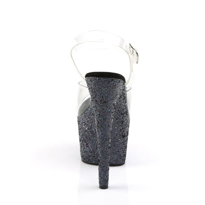 ADORE-708LG Pleaser Black Glitter 7 Inch Lap Dance Platform Shoes