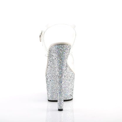 ADORE-708LG Pleaser 7" Heel Silver Glitter Platform Exotic Dancing Heels