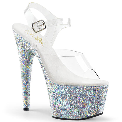 ADORE-708LG Pleaser 7" Heel Silver Glitter Platform Exotic Dancing Heels