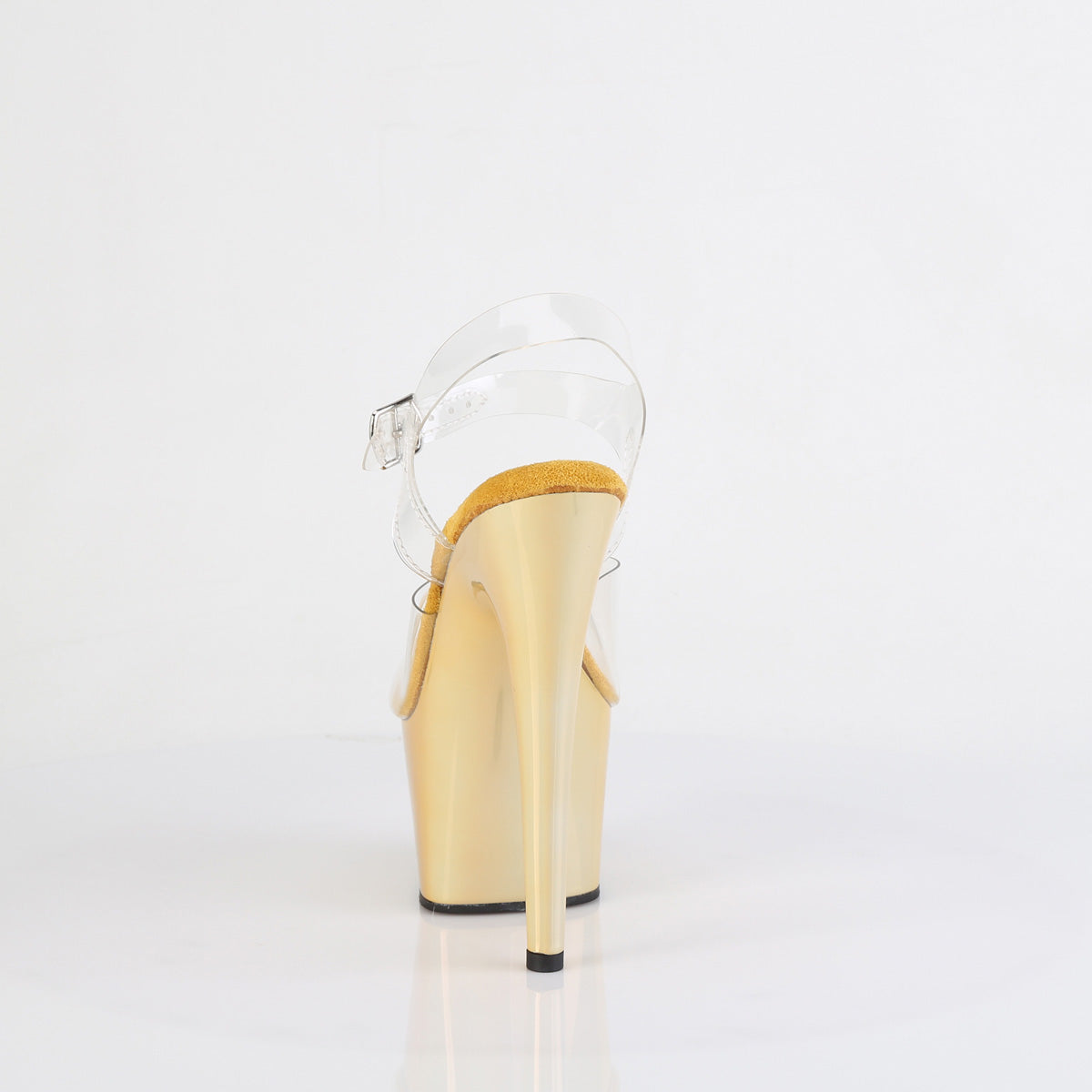 Pleaser ADORE-708LQ Clear / Liquid Gold Holographic Platform Sandals - 7 Inch Heels