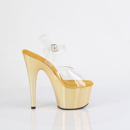 Pleaser ADORE-708LQ Clear / Liquid Gold Holographic Platform Sandals - 7 Inch Heels