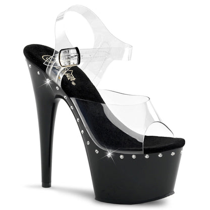 ADORE-708LS Pleaser 7" Heel Black Bling Pole Dancing Ankle Strap Shoes