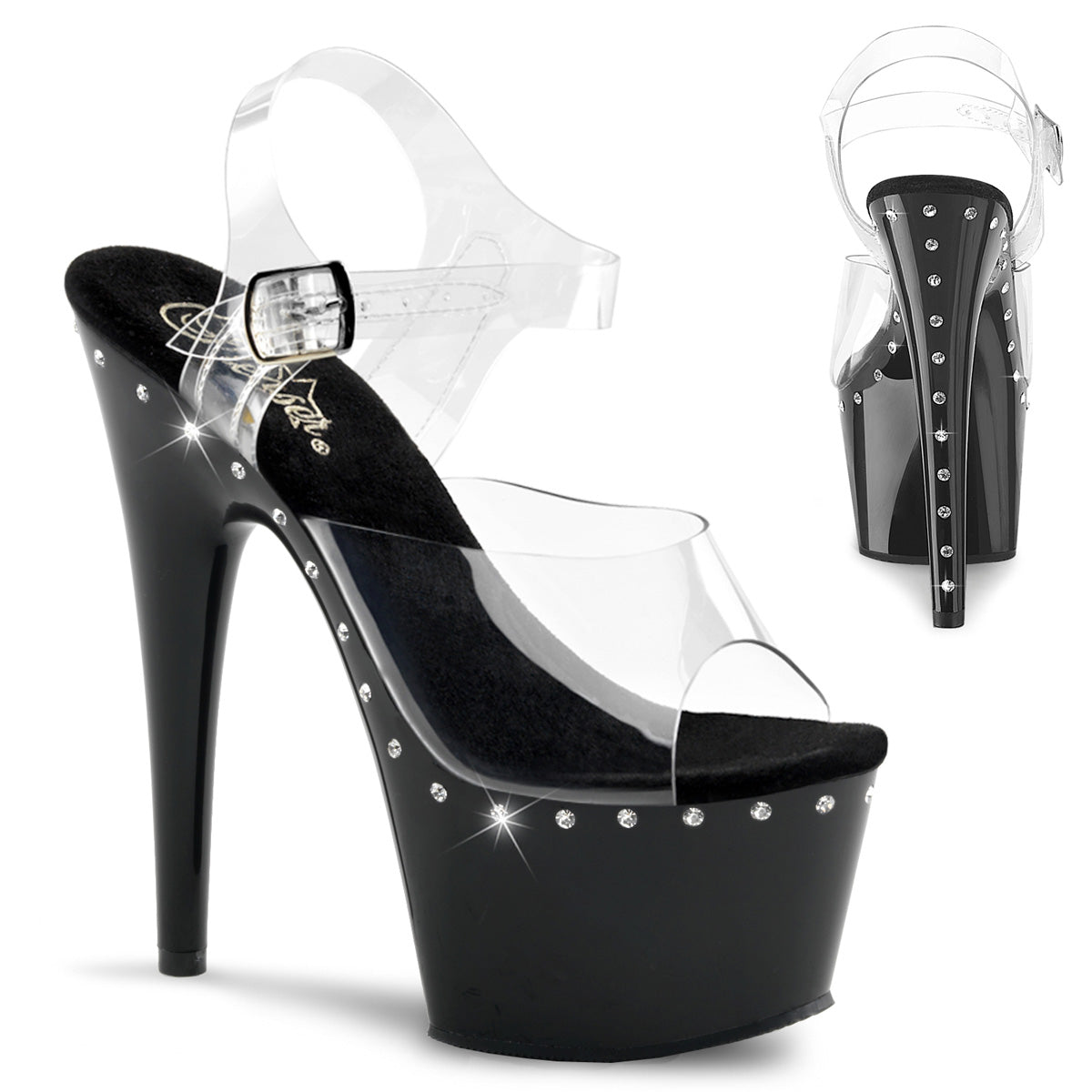 ADORE-708LS Pleaser Clear Black 7 Inch Strippers Platform Shoes