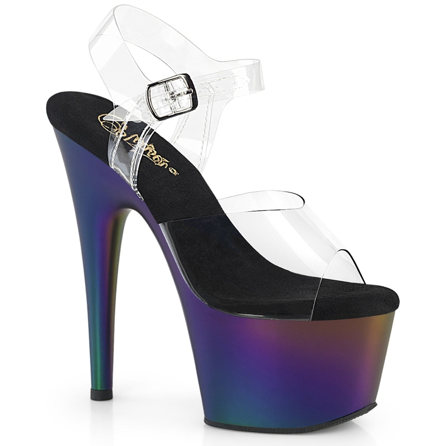 ADORE-708MCH Pleaser Purple 7 Inch Pole Heels Platform Shoes Clr Purple-Green Matte Chrome