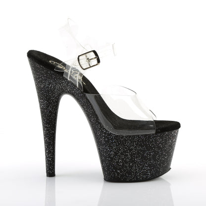 Pleaser ADORE-708MG Clear / Black Glitter Platform Sandals - 7 Inch Heels