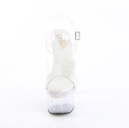 Pleaser ADORE-708MLS Clear Rhinestone Platform Sandals - 7 Inch Heels