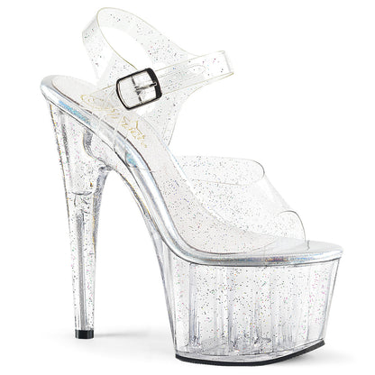 ADORE-708MMG Pleasers 7 Inch Clear Glitter Pole Dancing High Heel Shoes