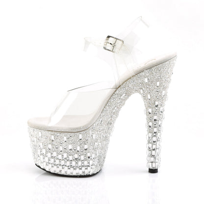 ADORE-708MR-5 Pleaser 7" Heel White Silver Bling Exotic Dancing Shoes