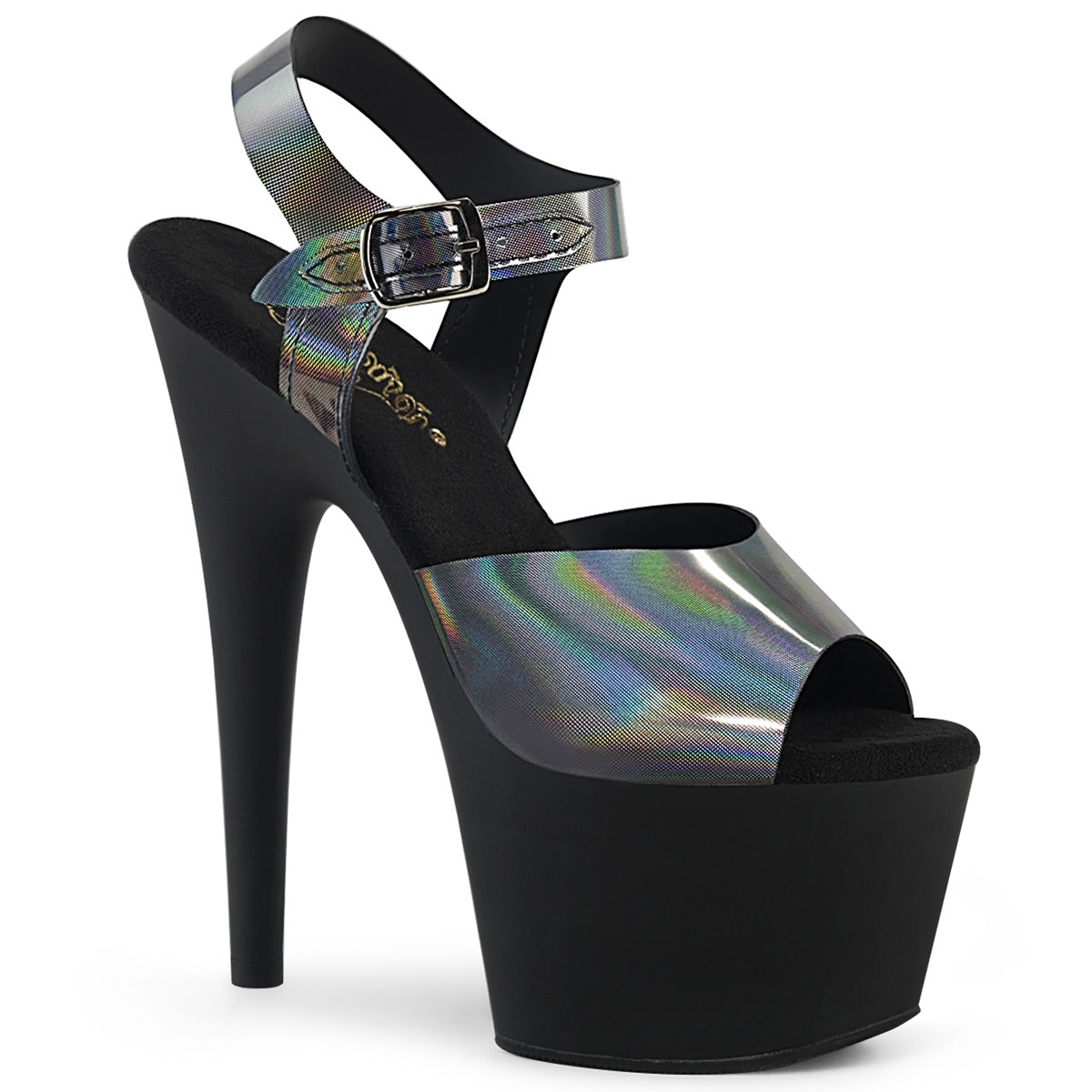 ADORE-708N-DT Pleaser Pewter Hologram 7 Inch Exotic Dancer Platform Shoes Pewter Hologram TPU Black Matte