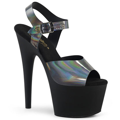 ADORE-708N-DT Pleaser Pewter Hologram 7 Inch Exotic Dancer Platform Shoes Pewter Hologram TPU Black Matte