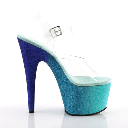 ADORE-708OMBRE Pleaser 7 Inch Aqua Blue Glitter Ombre Exotic Dancing Sandals