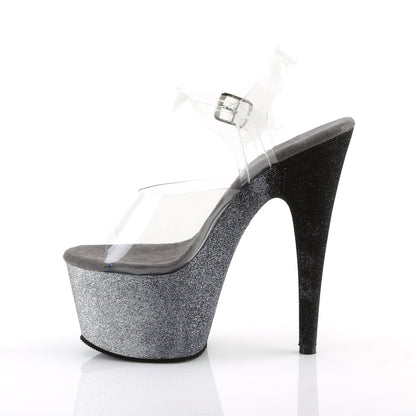 ADORE-708OMBRE 7 Inch Heel Clear Silver-Black Fetish Sandals-Pleaser- Sexy Shoes Pole Dance Heels
