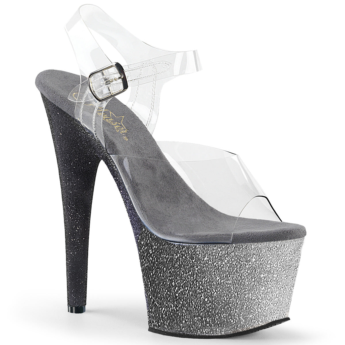 ADORE-708OMBRE Pleaser 7 Inch Silver-Black Glitter Ombre Fetish Sandals