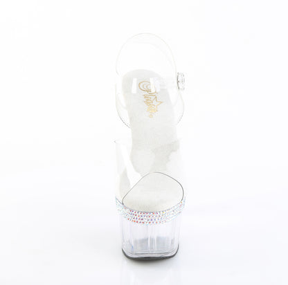 Pleaser ADORE-708PHRS Clear Rhinestone Platform Sandals - 7 Inch Heels