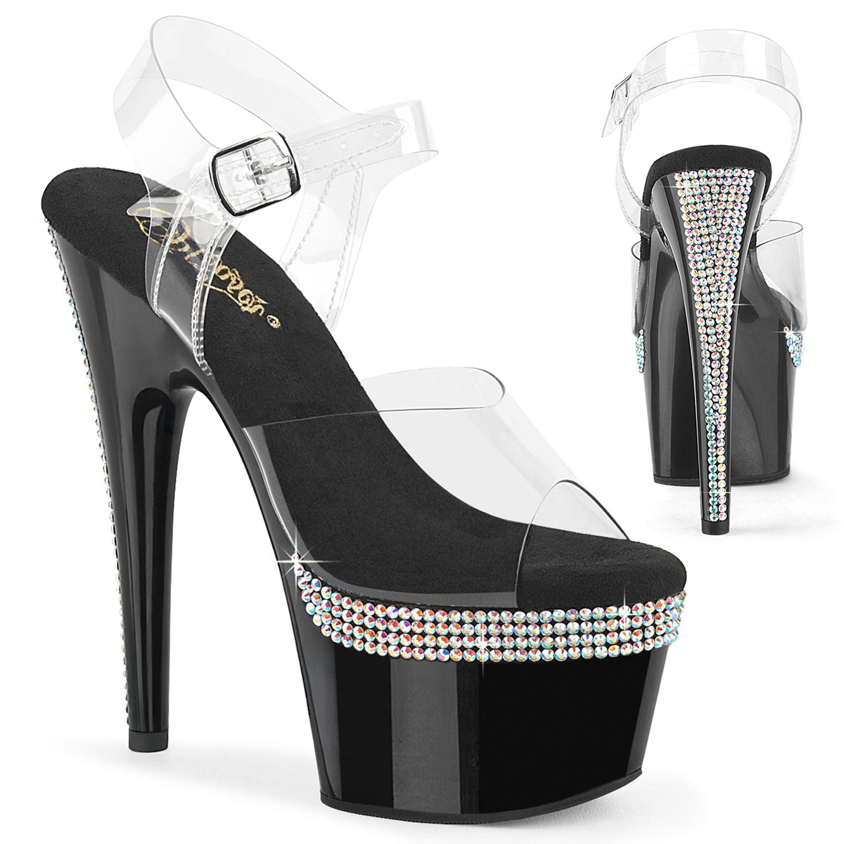Pleaser ADORE-708PHRS Clear/Black Platform Sandals - 7 Inch Heels