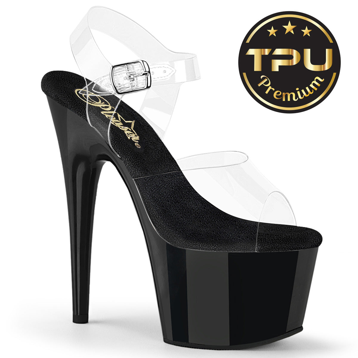 ADORE-708PREM Pleaser Clear/Black Sexy Platform Shoes (Pole Dancing Heels)