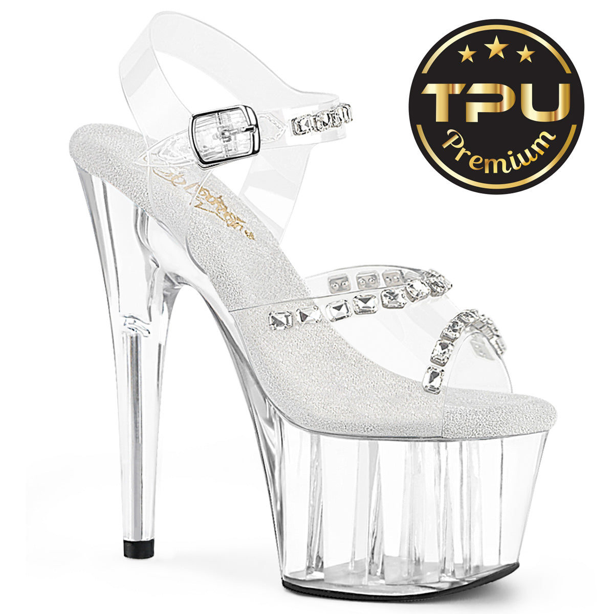 ADORE-708PREM-STN Pleaser Clear 7 Inch Pole Dancing Platform Shoes Clr TPU Clr
