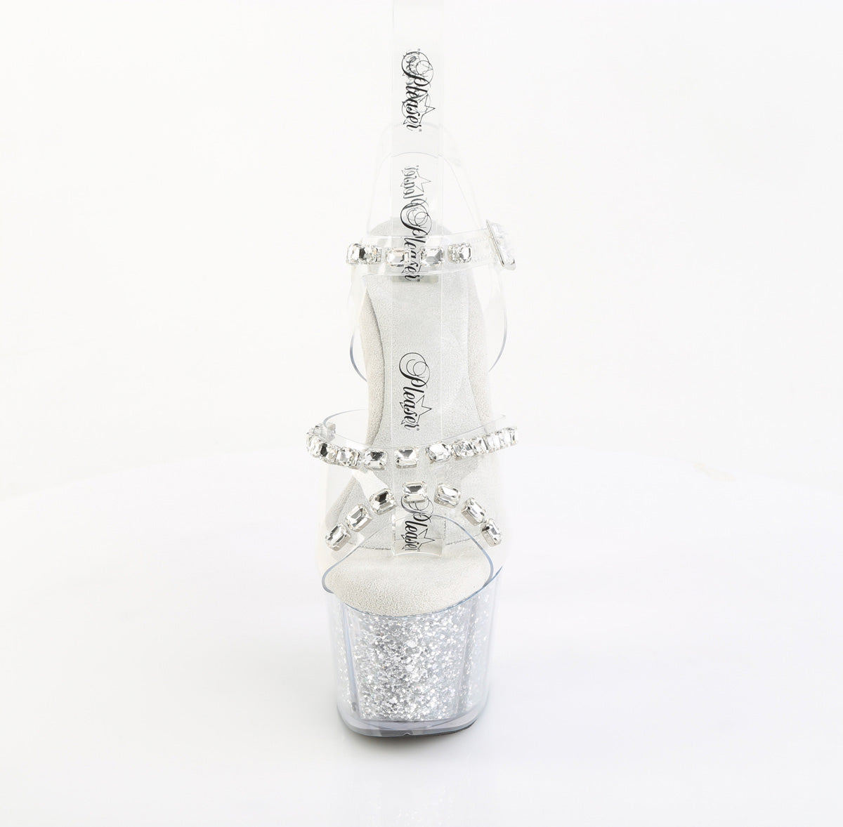 ADORE-708PREM-STNG Pleaser Clear Silver 7 Inch Pole Heels Platform Shoes