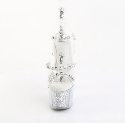 ADORE-708PREM-STNG Pleaser Clear Silver 7 Inch Pole Heels Platform Shoes