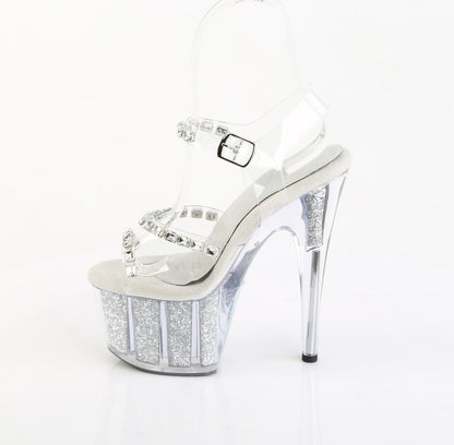 ADORE-708PREM-STNG Pleaser Clear Silver 7 Inch Pole Heels Platform Shoes