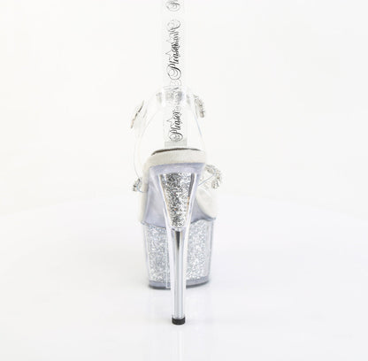 ADORE-708PREM-STNG Pleaser Clear Silver 7 Inch Pole Heels Platform Shoes