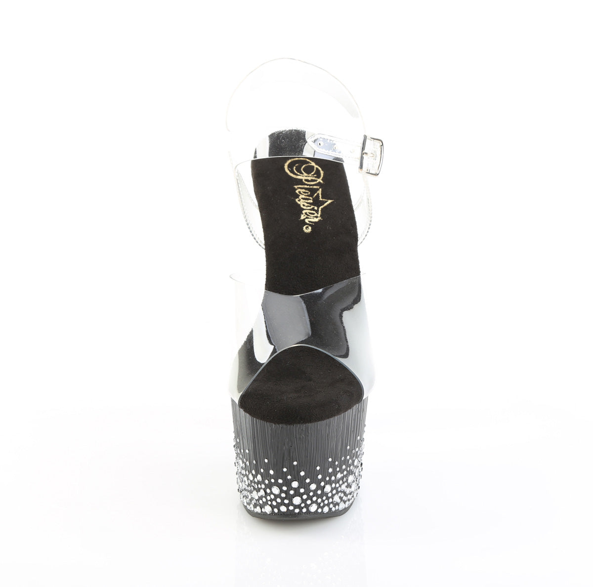 ADORE-708SPKL-01 Pleaser Clear Black 7 Inch Pole Dancing Platform Shoes