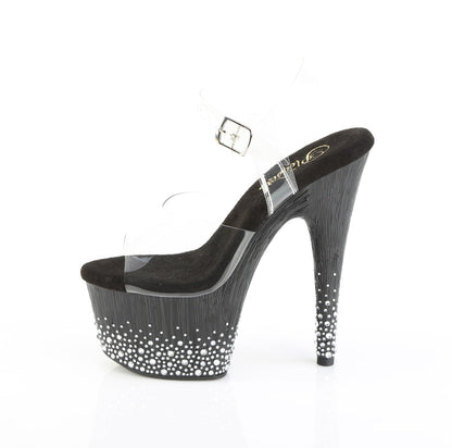 ADORE-708SPKL-01 Pleaser Clear Black 7 Inch Pole Dancing Platform Shoes