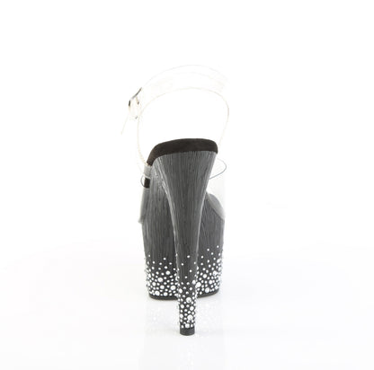 ADORE-708SPKL-01 Pleaser Clear Black 7 Inch Pole Dancing Platform Shoes