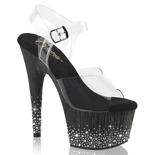ADORE-708SPKL-01 Pleaser Clear Black 7 Inch Pole Dancing Platform Shoes