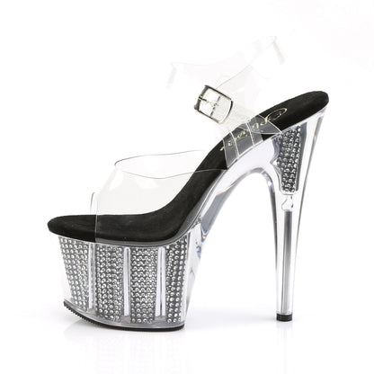 Pleaser ADORE-708SRS Clear / Black Simulated Rhinestones Rhinestone Platform Sandals - 7 Inch Heels